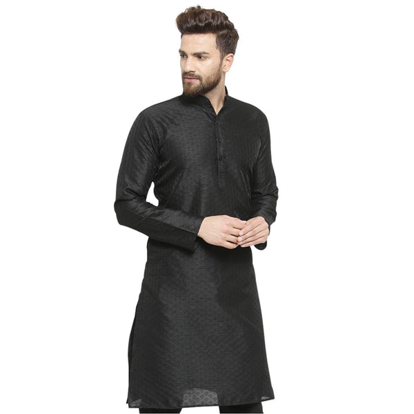Embellished Brocade Kurta in Black By Treemoda