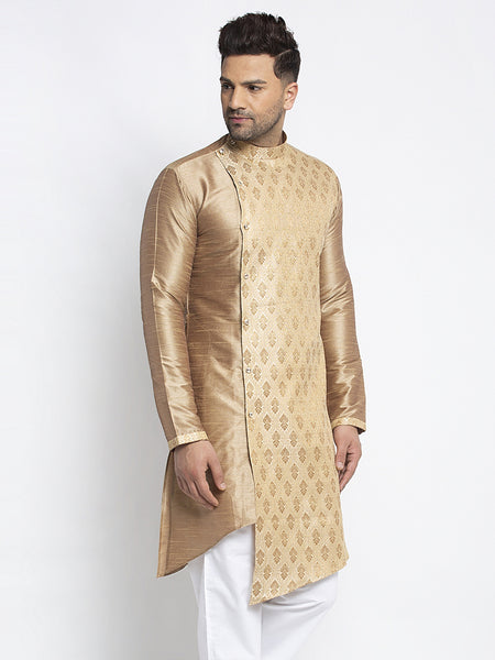 Designer Embellished Brocade Golden Kurta For Men By Treemoda
