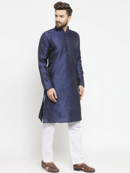Embellished Brocade Kurta in Navy Blue with Aligarh by Treemoda