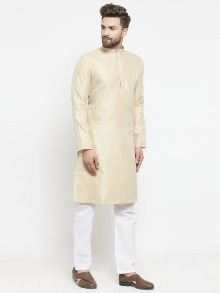 Embellished Brocade Kurta in Beige with Aligarh by Treemoda