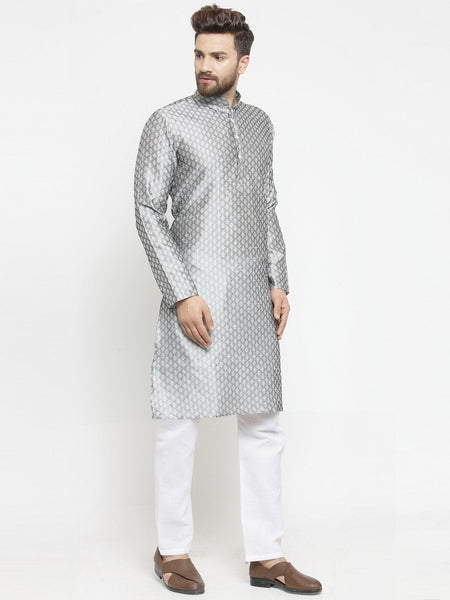 Embellished Brocade Kurta in Grey with Aligarh by Treemoda
