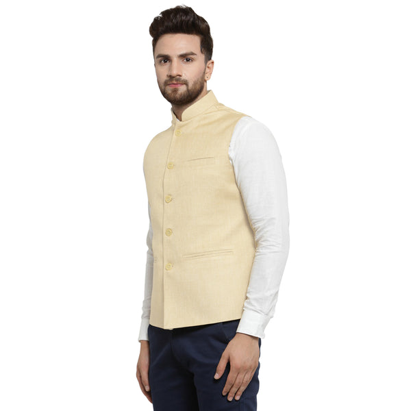 Treemoda Cream Nehru jacket For Men Stylish Latest Design Suitable for Ethnic Wear/Wedding Wear/ Formal Wear/Casual Wear