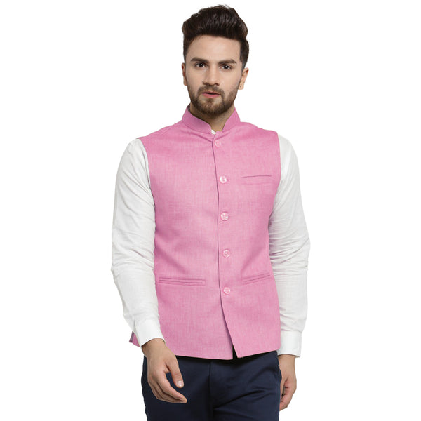 Treemoda Baby Pink Nehru jacket For Men Stylish Latest Design Suitable for Ethnic Wear/Wedding Wear/ Formal Wear/Casual Wear