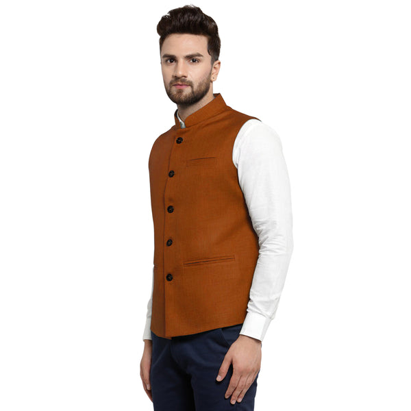 Treemoda Brown Nehru jacket For Men Stylish Latest Design Suitable for Ethnic Wear/Wedding Wear/ Formal Wear/Casual Wear