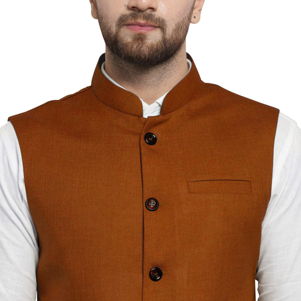 Treemoda Brown Nehru jacket For Men Stylish Latest Design Suitable for Ethnic Wear/Wedding Wear/ Formal Wear/Casual Wear