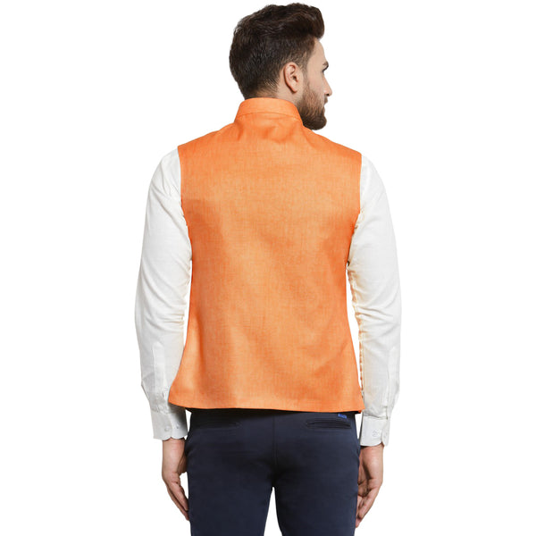 Treemoda Orange Tango Nehru jacket For Men Stylish Latest Design Suitable for Ethnic Wear/Wedding Wear/ Formal Wear/Casual Wear