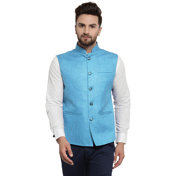 Treemoda Sky Blue Nehru jacket For Men Stylish Latest Design Suitable for Ethnic Wear/Wedding Wear/ Formal Wear/Casual Wear