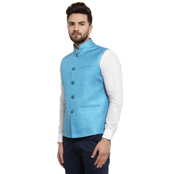 Treemoda Sky Blue Nehru jacket For Men Stylish Latest Design Suitable for Ethnic Wear/Wedding Wear/ Formal Wear/Casual Wear