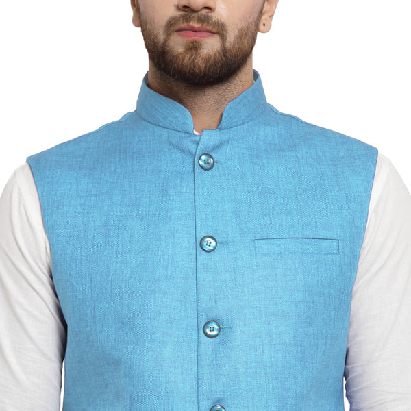 Treemoda Sky Blue Nehru jacket For Men Stylish Latest Design Suitable for Ethnic Wear/Wedding Wear/ Formal Wear/Casual Wear
