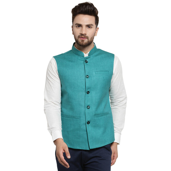 Treemoda Sea Green Nehru jacket For Men Stylish Latest Design Suitable for Ethnic Wear/Wedding Wear/ Formal Wear/Casual Wear
