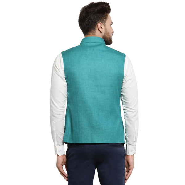 Treemoda Sea Green Nehru jacket For Men Stylish Latest Design Suitable for Ethnic Wear/Wedding Wear/ Formal Wear/Casual Wear