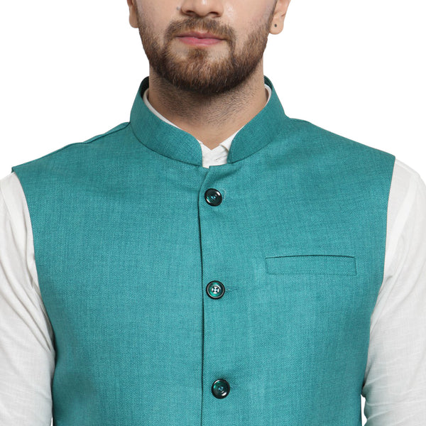 Treemoda Sea Green Nehru jacket For Men Stylish Latest Design Suitable for Ethnic Wear/Wedding Wear/ Formal Wear/Casual Wear