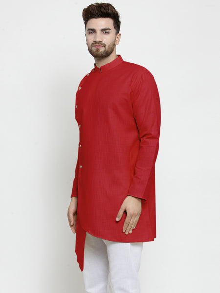 Designer Red Linen Kurta For Men By Treemoda
