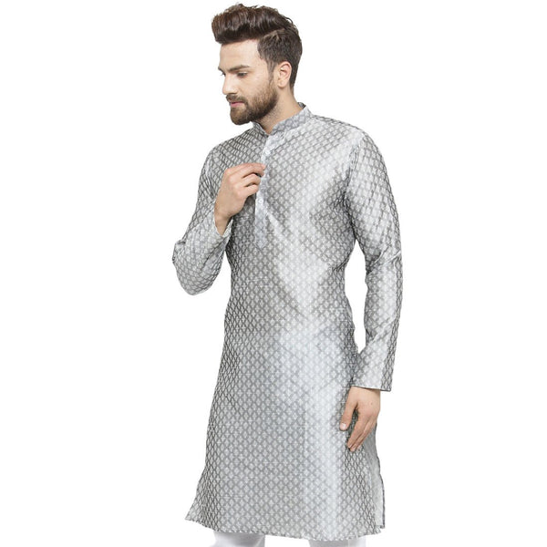 Embellished Brocade Kurta in Grey By Treemoda