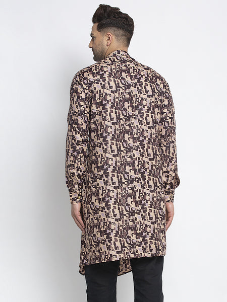Designer Cotton Brown Block Printed Kurta For Men By Treemoda