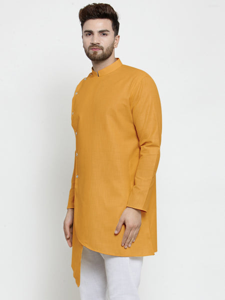 Designer Mustard Yellow Linen Kurta For Men By Treemoda