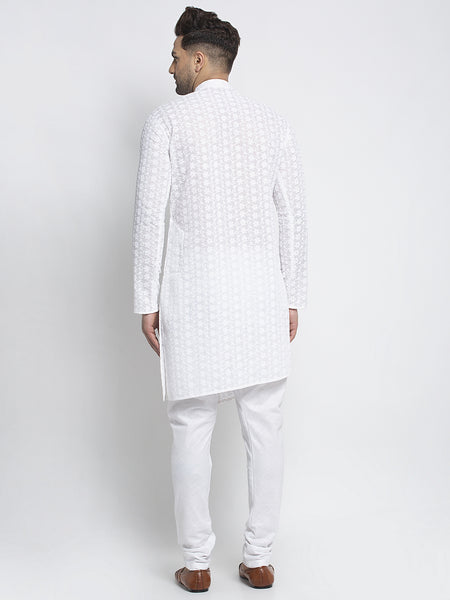 Designer Cotton Chikankari White Kurta Pajama Set by Treemoda