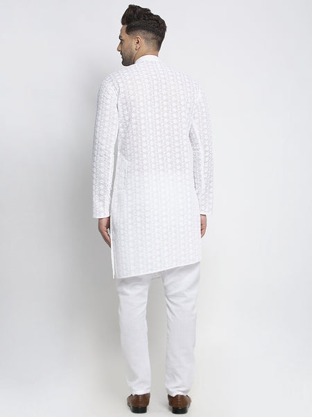Designer Cotton Aligarh White Kurta Pajama Set For Men By Treemoda