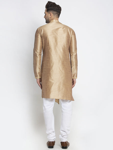 Embellished Brocade Golden Kurta With Churidar Pajama Set For Men By Treemoda