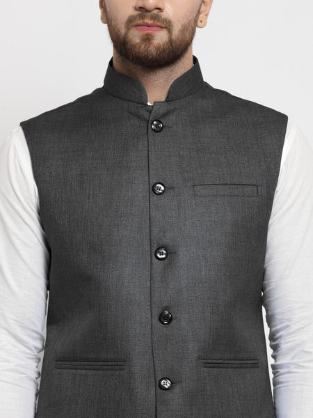 Men Grey Solid Nehru Jacket By Treemoda