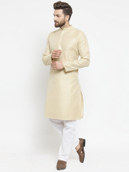 Embellished Brocade Kurta in Beige with Aligarh by Treemoda