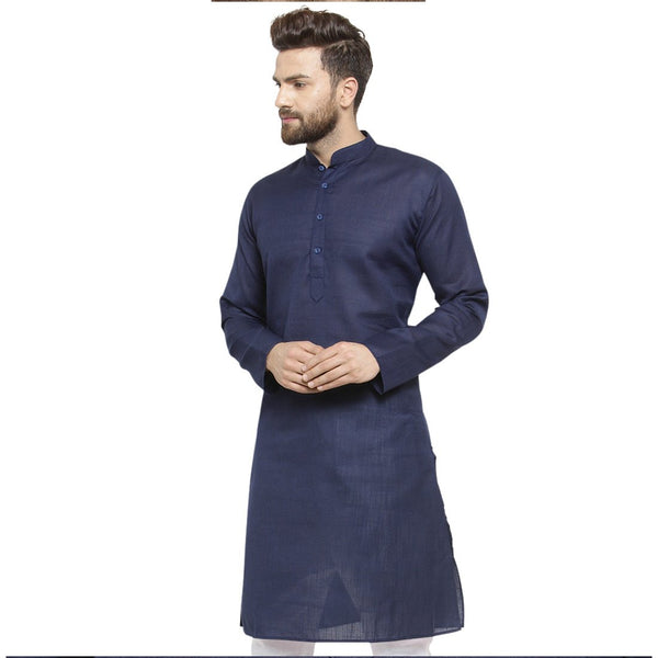 New Lenin Plain Kurta In Navy Blue By Treemoda
