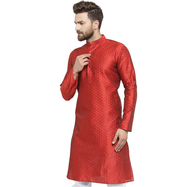 Embellished Brocade Kurta in Red By Treemoda