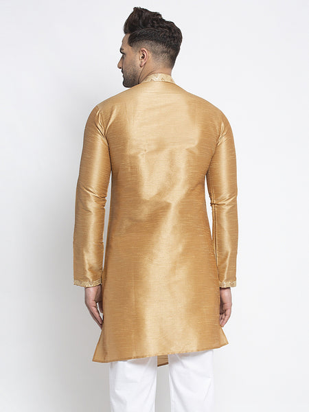 Designer Embellished Brocade Golden Kurta For Men By Treemoda