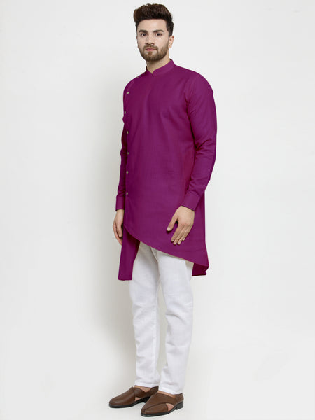 Designer Purple Linen Kurta With White Aligarh Pajama For Men By Treemoda