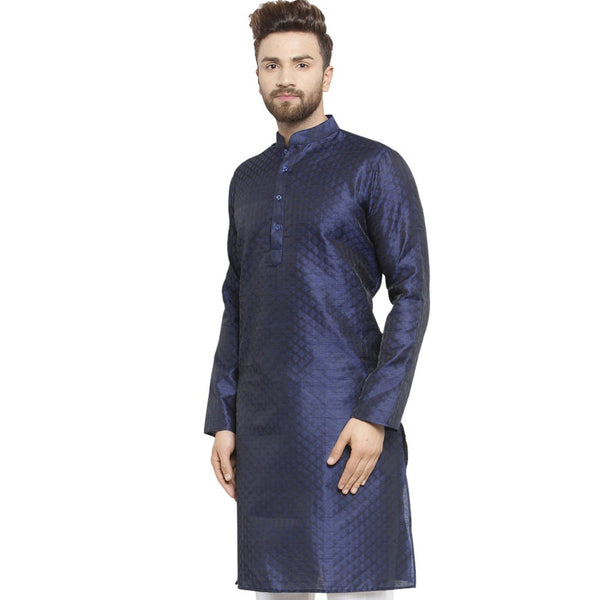 Embellished Brocade Kurta in Navy Blue By Treemoda