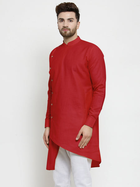 Designer Red Linen Kurta For Men By Treemoda