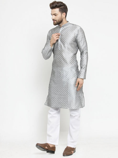 Embellished Brocade Kurta in Grey with Aligarh by Treemoda