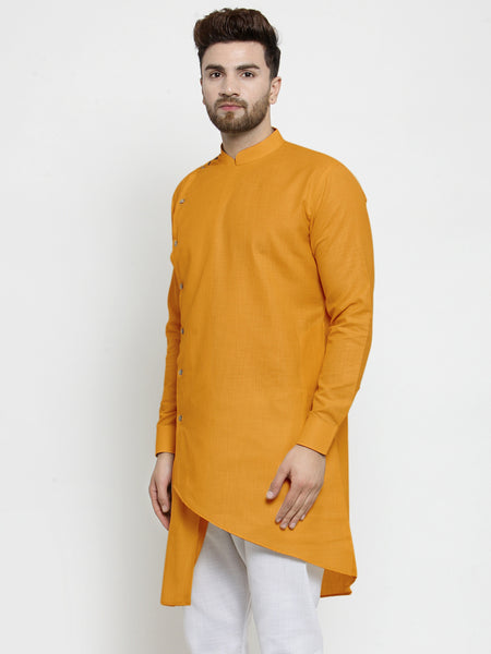 Designer Mustard Yellow Linen Kurta For Men By Treemoda