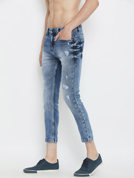 Men Blue Slim Fit Mid-Rise Distressed  Stretchable Jeans