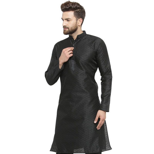 Embellished Brocade Kurta in Black By Treemoda