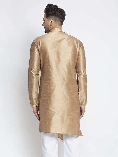 Designer Embellished Brocade Golden Kurta For Men By Treemoda