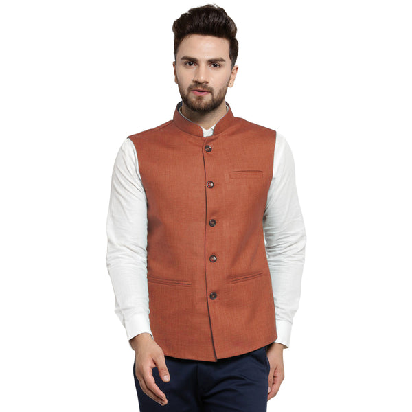 Treemoda Coffee Brown Nehru jacket For Men Stylish Latest Design Suitable for Ethnic Wear/Wedding Wear/ Formal Wear/Casual Wear