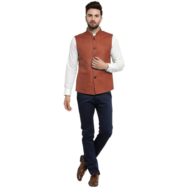 Treemoda Coffee Brown Nehru jacket For Men Stylish Latest Design Suitable for Ethnic Wear/Wedding Wear/ Formal Wear/Casual Wear