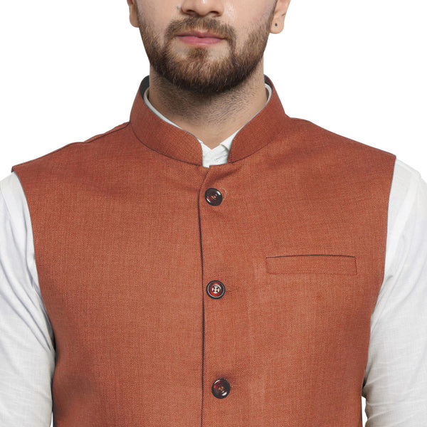 Treemoda Coffee Brown Nehru jacket For Men Stylish Latest Design Suitable for Ethnic Wear/Wedding Wear/ Formal Wear/Casual Wear