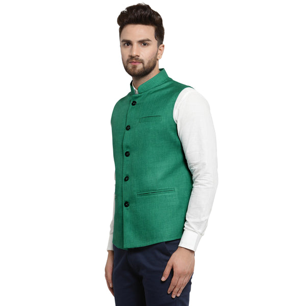 Treemoda Dark Green Nehru jacket For Men Stylish Latest Design Suitable for Ethnic Wear/Wedding Wear/ Formal Wear/Casual Wear