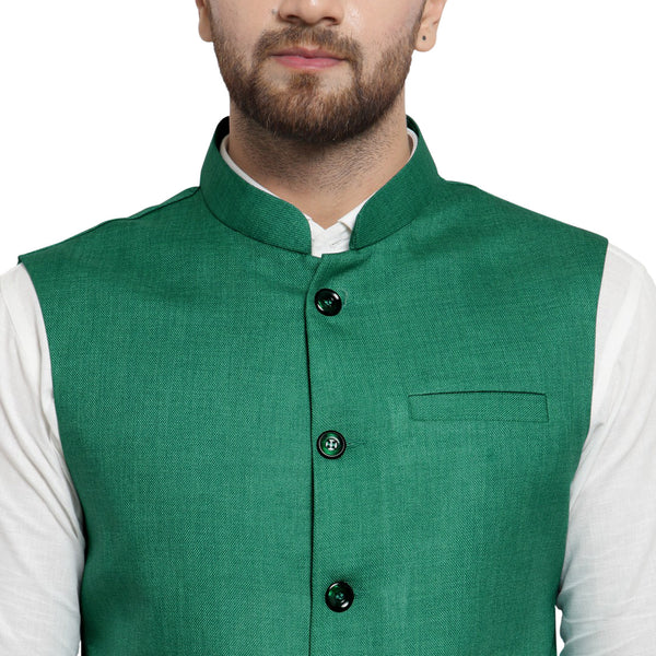 Treemoda Dark Green Nehru jacket For Men Stylish Latest Design Suitable for Ethnic Wear/Wedding Wear/ Formal Wear/Casual Wear
