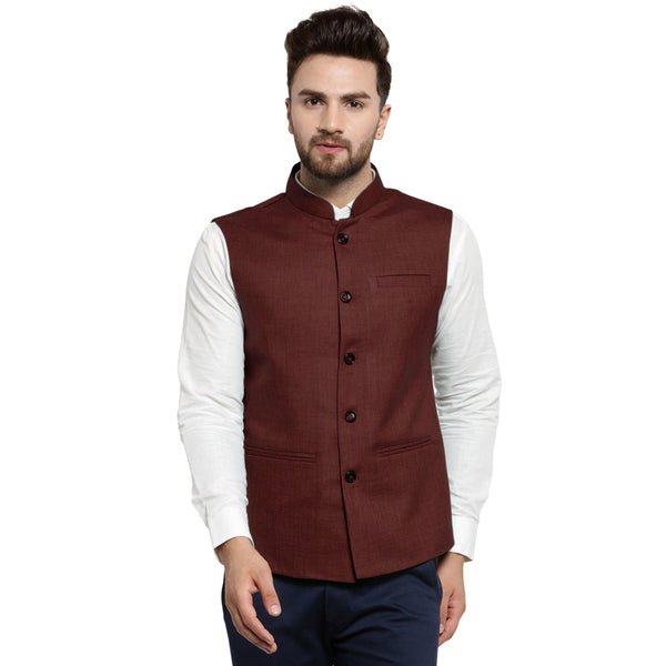 Treemoda Dark Brown Nehru jacket For Men Stylish Latest Design Suitable for Ethnic Wear/Wedding Wear/ Formal Wear/Casual Wear