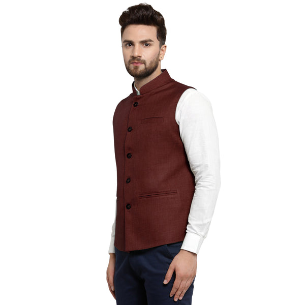 Treemoda Dark Brown Nehru jacket For Men Stylish Latest Design Suitable for Ethnic Wear/Wedding Wear/ Formal Wear/Casual Wear
