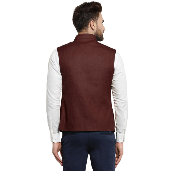 Treemoda Dark Brown Nehru jacket For Men Stylish Latest Design Suitable for Ethnic Wear/Wedding Wear/ Formal Wear/Casual Wear