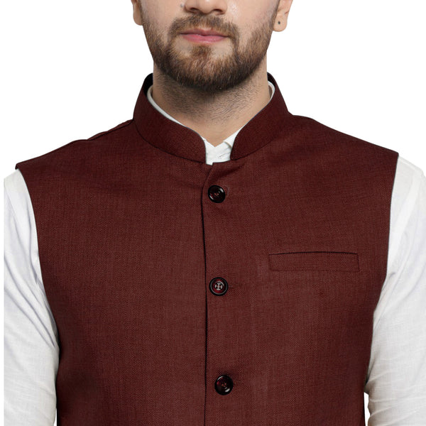 Treemoda Dark Brown Nehru jacket For Men Stylish Latest Design Suitable for Ethnic Wear/Wedding Wear/ Formal Wear/Casual Wear