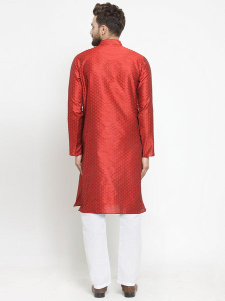 Embellished Brocade Kurta in Red with Aligarh by Treemoda