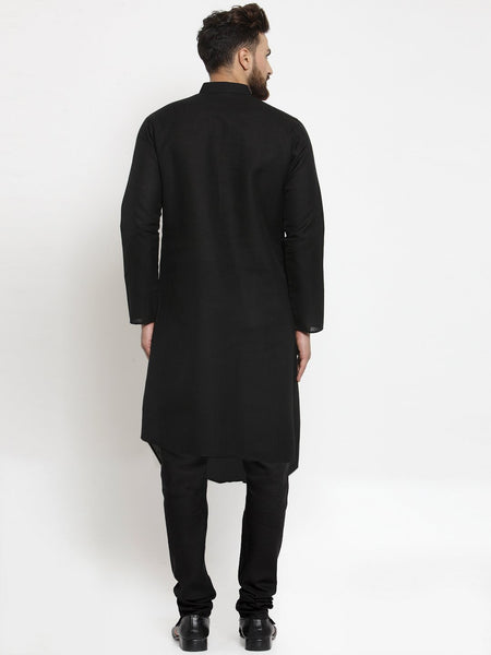 Designer Black Linen Kurta With Churidar Pajama For Men By Treemoda