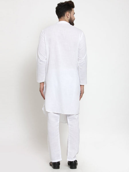 Designer White Linen Kurta With Aligarh Pajama For Men By Treemoda