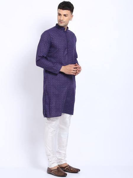 Printed Blue Cotton Kurta with Churidar Pajama by Treemoda