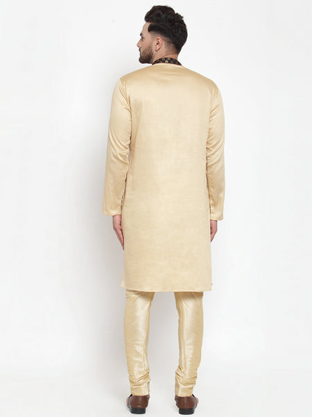Designer Brocade Beige Banarasi Silk Kurta Pajama Set by Treemoda